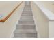 Bright stairway with plush carpeting and wooden handrail leading to the upper level at 1729 Longleaf Dr., Myrtle Beach, SC 29575