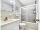Cozy bathroom with a glass-enclosed shower, stylish vanity, and tiled accents at 215 Lander Dr., Conway, SC 29526