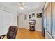 Bright bedroom featuring hardwood floors, a closet, and media center at 215 Lander Dr., Conway, SC 29526