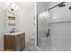Bathroom featuring a modern vanity and a glass-enclosed shower with stylish tile work at 2180 Waterview Dr. # 1044, North Myrtle Beach, SC 29582