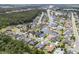 Overhead view of residential area with waterfront canal homes; a community surrounded by trees and a winding waterway at 235 Welcome Dr., Myrtle Beach, SC 29579