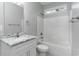 Bathroom featuring a single sink vanity, standard toilet, and a shower/tub combo at 375 Log Cabin Rd., Loris, SC 29569