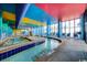 An indoor pool area with colorful ceilings, a lazy river, and lounge chairs for relaxation at 6804 N Ocean Blvd. # 1049, Myrtle Beach, SC 29572