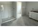 Unfinished bathroom with shower stall and vanity, ready for customization at 1033 Jase Dr., Longs, SC 29568