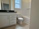 Bathroom featuring granite countertop, white cabinets, subway tile, and a bathtub at 1037 Jase Dr., Longs, SC 29568