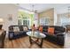 Comfortable living room featuring two leather sofas, hardwood floors, and natural lighting at 205 Carriage Lake Dr., Little River, SC 29566