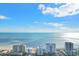 Coastal aerial view showcases the ocean, beach, and nearby city buildings at 2501 S Ocean Blvd. # 831, Myrtle Beach, SC 29577