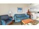 Relaxing living area with a couch, armchair, and a wooden coffee table, adjacent to the open-concept kitchen at 2501 S Ocean Blvd. # 831, Myrtle Beach, SC 29577