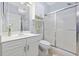 Clean bathroom with sleek single sink vanity and a glass-enclosed shower at 4828 Magnolia Lakes Dr. # 404, Myrtle Beach, SC 29577