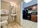 A well-equipped bathroom with a sink, toilet, and a mirror enhancing the guest's convenience at 5200 N Ocean Blvd. # 640, Myrtle Beach, SC 29577