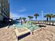 Fun splash pad area with colorful arches and sprinklers for , next to lounging area at 5200 N Ocean Blvd. # 640, Myrtle Beach, SC 29577