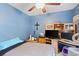 This bedroom offers built-in shelving, a workspace, and window at 605 Cavandish Dr., Myrtle Beach, SC 29588