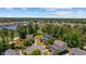 Aerial shot showcasing neighborhood homes on a cul-de-sac, surrounded by trees and a waterway at 854 Falkirk St., Myrtle Beach, SC 29579