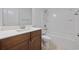 Bathroom with vanity, mirror, toilet, and shower/tub combo with white walls at 122 Parmelee Dr. # A, Murrells Inlet, SC 29576