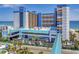 The Landmark Resort hotel exterior with vibrant blue and orange accents and ocean views at 1501 S Ocean Blvd. # 1250, Myrtle Beach, SC 29577
