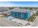 Exterior aerial showcasing community pool, landscaping, parking and the building's design elements at 2700 S Ocean Blvd. # A-3, North Myrtle Beach, SC 29582