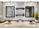 Dual sink bathroom featuring bronze faucets, white subway tile wall and decorative shelving at 3136 Robins Nest Way, Myrtle Beach, SC 29579