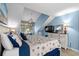 Bright, airy bedroom featuring blue walls, beach themed decor and lots of natural light at 400 Melrose Pl. # 14E, Myrtle Beach, SC 29572