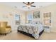 Bright bedroom features seaside-themed decor, a ceiling fan, and two windows that bring in natural light at 4413 Plantation Harbour Dr. # A, Little River, SC 29566