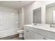 Bright bathroom with a double sink vanity, white cabinets and a shower and tub combo at 442 Acosta Circle, Conway, SC 29527