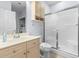 Bathroom with a modern vanity and a fully enclosed shower, offering a clean and functional space at 4887 Luster Leaf Circle # 105, Myrtle Beach, SC 29577