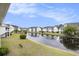 Picturesque pond view surrounded by well-maintained landscaping and cozy residential townhomes at 4925 Pond Shoals Ct. # 202, Myrtle Beach, SC 29579