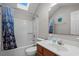 Bathroom with vanity, tub, shower, and skylight at 6001 - B7 S Kings Hwy., Myrtle Beach, SC 29575