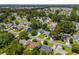 Expansive aerial view of the residential neighborhood, featuring lush greenery and diverse rooftops at 9607 Kings Grant Dr., Murrells Inlet, SC 29576