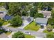Aerial shot showcases a well-kept suburban home with manicured lawns and mature trees, surrounded by neighborhood streets at 9607 Kings Grant Dr., Murrells Inlet, SC 29576