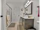 Full bathroom with glass enclosed shower, large mirror and neutral color palette at 101 Culpepper Way # 1007, Myrtle Beach, SC 29579