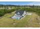 Aerial view of backyard featuring pool, patio, and fenced yard with ample space at 1763 Hemingway Rd., Loris, SC 29569
