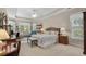 Comfortable main bedroom with tray ceilings, ceiling fan, and windows providing ample natural light at 190 Barony Pl., Pawleys Island, SC 29585