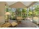 Screened porch with wicker furniture and views of the wooded backyard at 190 Barony Pl., Pawleys Island, SC 29585