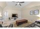 Spacious sitting room with large TV, electric fireplace and leather seating for entertainment at 2019 Ye Olde Kings Hwy., North Myrtle Beach, SC 29582