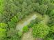 An aerial perspective shows the tranquil pond nestled within the lush greenery of the property at 2776 Holly Rd., Marion, SC 29571