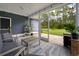 Relaxing screened porch with outdoor seating and a view of the landscaped backyard at 306 Southgate Ct., Pawleys Island, SC 29585