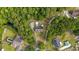 Aerial view of a well-maintained property featuring a home, pool, outbuilding, and lush surrounding greenery at 3565 Steamer Trace Rd., Conway, SC 29527