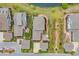 Overhead view of a neighborhood with well-maintained homes, landscaping, and a central pond at 8185 Sandlapper Way, Myrtle Beach, SC 29572