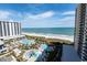Aerial view showcasing the complex pools, amenities, and oceanfront location at 8560 Queensway Blvd. # 1109, Myrtle Beach, SC 29572
