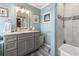 Stylish bathroom featuring a vanity with double sinks, and a shower and bathtub combination at 908 Wood St., North Myrtle Beach, SC 29582