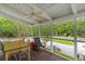 Relaxing screened-in porch with comfortable seating, ceiling fan and backyard views at 966 Waterway Ln., Myrtle Beach, SC 29572
