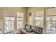 Bright living room area with large windows offering neighborhood views and comfortable futon sofa at 9780 Leyland Dr. # 112, Myrtle Beach, SC 29572