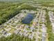 Aerial view showcasing the community layout, lake, homes, and surrounding green landscape at 1105 Lampwick Ln., Murrells Inlet, SC 29576