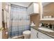 Bathroom featuring a single sink and a shower tub combo with attractive shower curtain at 1105 Lampwick Ln., Murrells Inlet, SC 29576