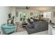 Inviting living room featuring gray flooring, a sectional sofa, and views of the outdoor patio at 251 Juniata Loop, Little River, SC 29566
