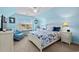 Charming blue bedroom featuring a window seat, white furniture, and patterned bedding at 3334 Volterra Way # 3334, Myrtle Beach, SC 29579