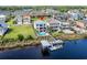 Expansive aerial view highlighting the waterfront property, including a pool, dock, and beautiful coastal surroundings at 4832 Williams Island Dr., Little River, SC 29566