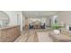 Open-concept living space showcases wood-look floors, modern decor, and a dining area with white kitchen at 2879 Riverboat Way, Conway, SC 29526