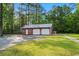 Exterior view of a two-car garage featuring white doors, red siding, and a metal roof at 3173 Long Avenue Ext., Conway, SC 29526
