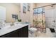 Bathroom featuring a vanity with sink, toilet, and shower/tub combination at 325 Galway Ct., Longs, SC 29568